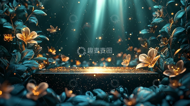 高清大图下载【趣麦麦图】梦幻绿光花朵背景