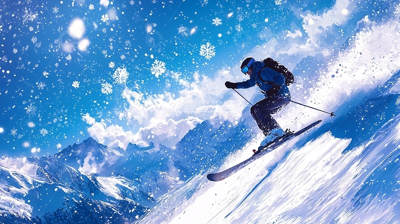 高清大图下载【趣麦麦图】雪山滑雪