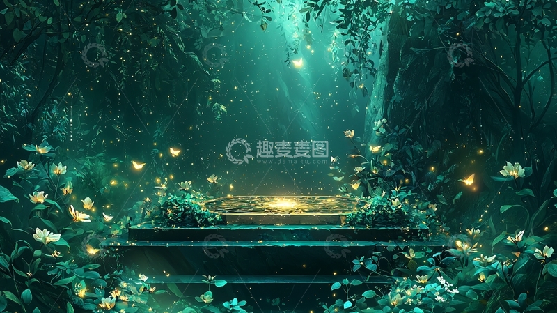 高清大图下载【趣麦麦图】梦幻森林台阶仙境光辉