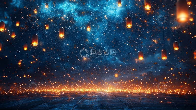 高清大图下载【趣麦麦图】梦幻星空许愿灯