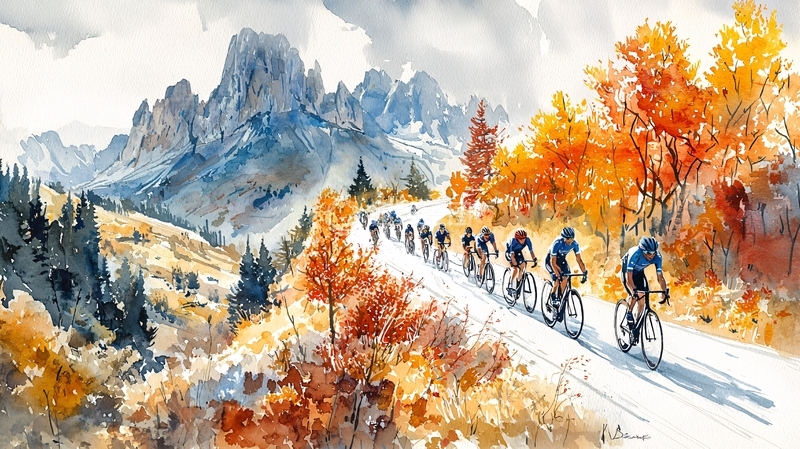 高清大图下载【趣麦麦图】秋日山路自行车骑行队