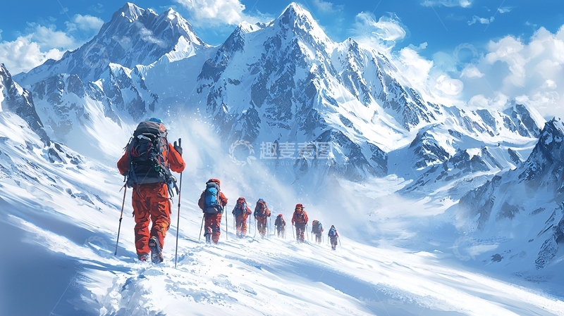 高清大图下载【趣麦麦图】雪山远足团队
