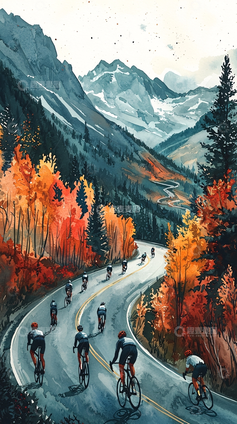 高清大图下载【趣麦麦图】秋日山路自行车骑行
