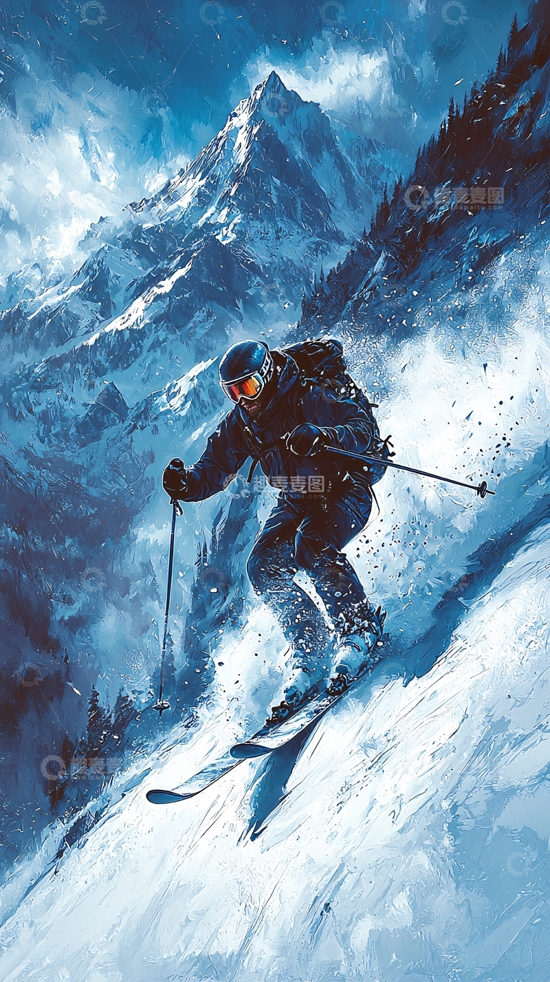 高清大图下载【趣麦麦图】雪山滑雪运动员