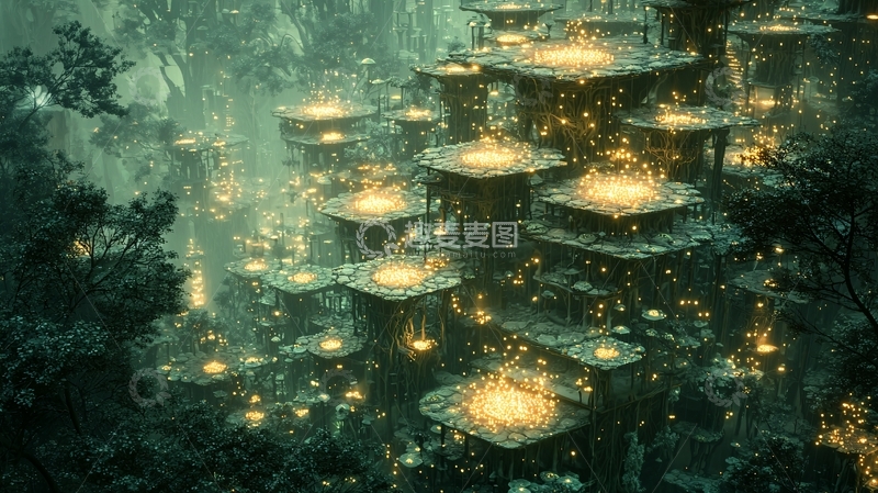 高清大图下载【趣麦麦图】山崖上的发光城市