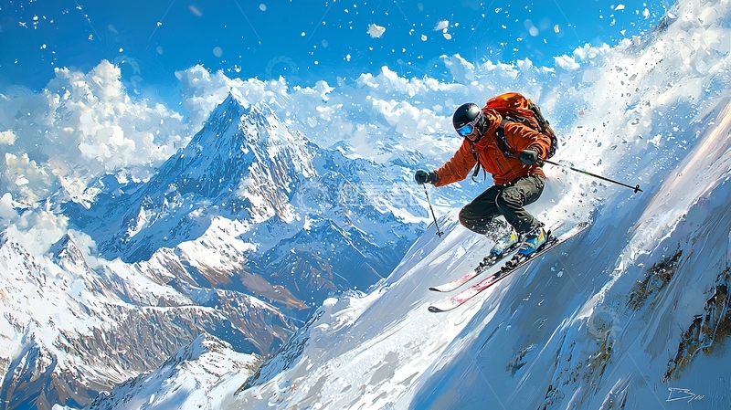 高清大图下载【趣麦麦图】雪山滑雪