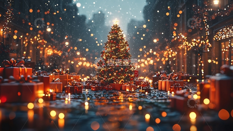 高清大图下载【趣麦麦图】下雪的圣诞街景