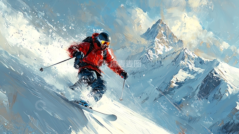 高清大图下载【趣麦麦图】雪山滑雪运动员