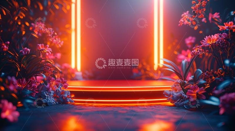 高清大图下载【趣麦麦图】-霓虹灯花朵背景