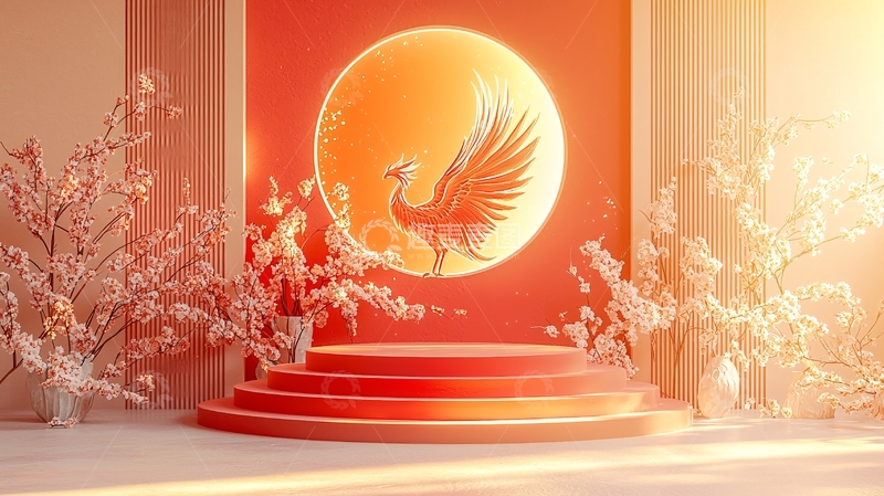 高清大图下载【趣麦麦图】红日祥瑞凤凰背景图