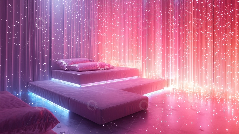 高清大图下载【趣麦麦图】梦幻粉色灯光卧室