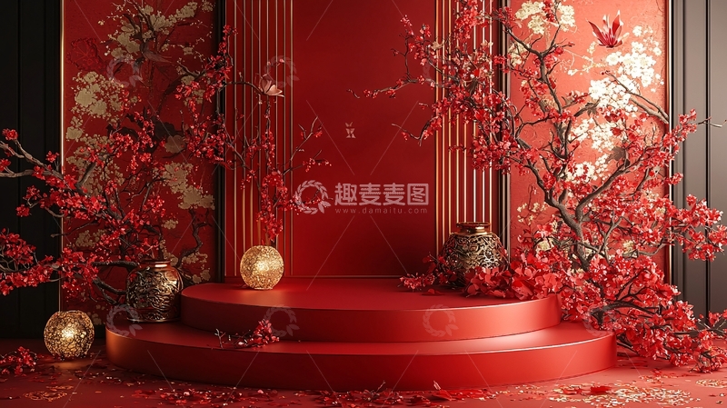 高清大图下载【趣麦麦图】红色背景