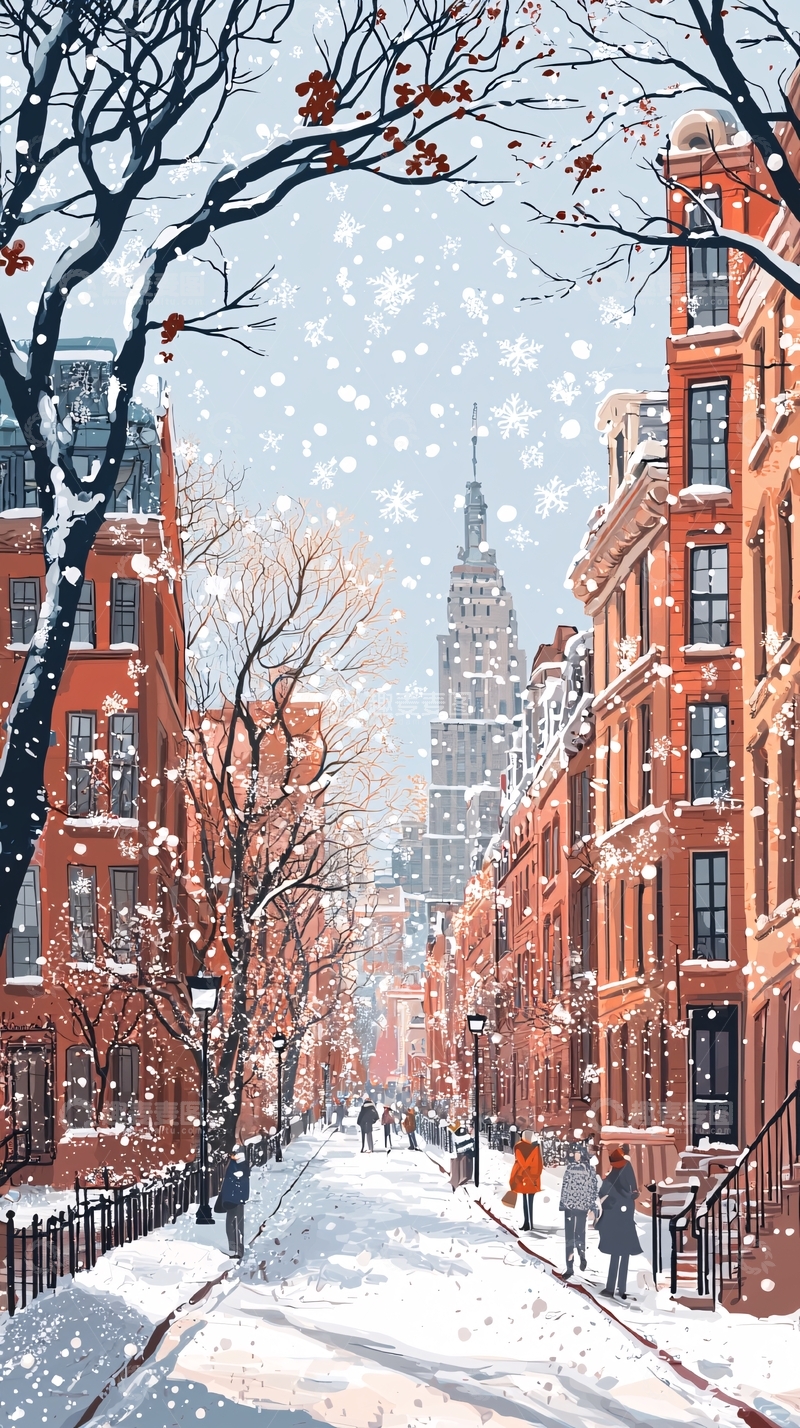 高清大图下载【趣麦麦图】下雪的纽约街景