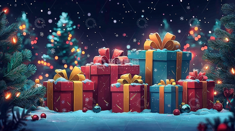 高清大图下载【趣麦麦图】圣诞节礼物堆