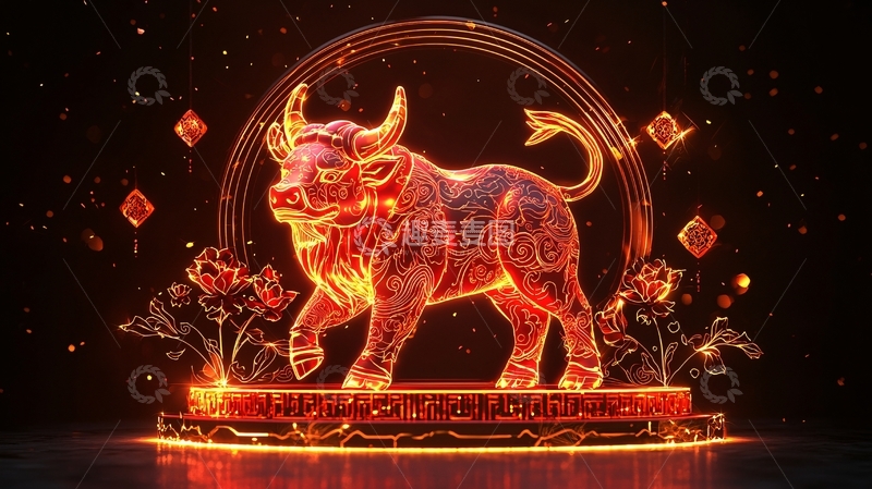 高清大图下载【趣麦麦图】火红牛年吉祥图