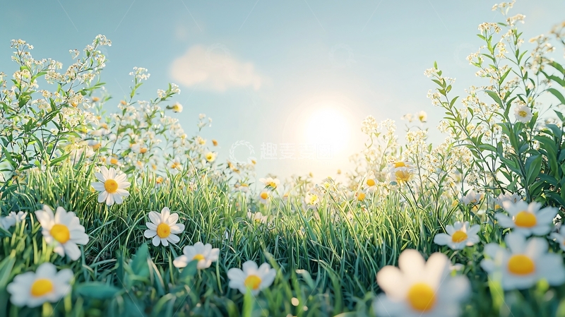 高清大图下载【趣麦麦图】阳光下的雏菊花田
