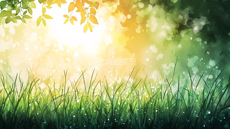 高清大图下载【趣麦麦图】阳光透过树叶洒在草地上