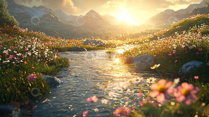 高清大图下载【趣麦麦图】阳光洒在山间溪流