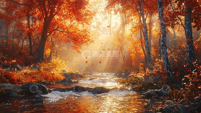 高清大图下载【趣麦麦图】秋日森林溪流18