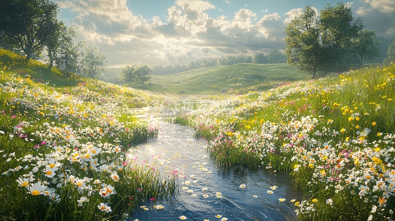 高清大图下载【趣麦麦图】阳光明媚的田园小溪