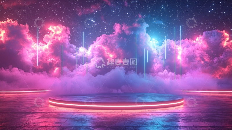 高清大图下载【趣麦麦图】梦幻霓虹灯云朵舞台
