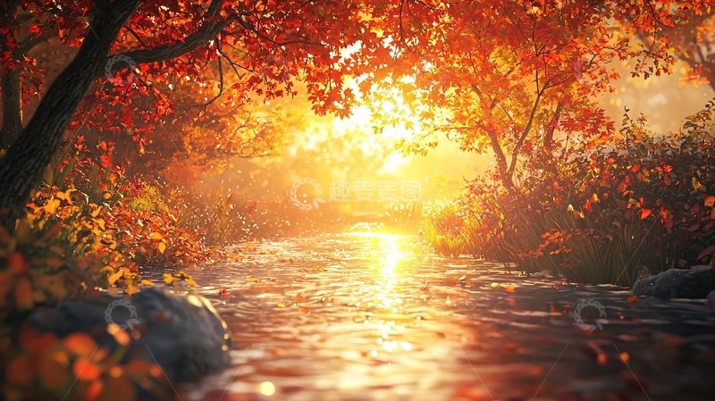 高清大图下载【趣麦麦图】秋日暖阳下的溪流