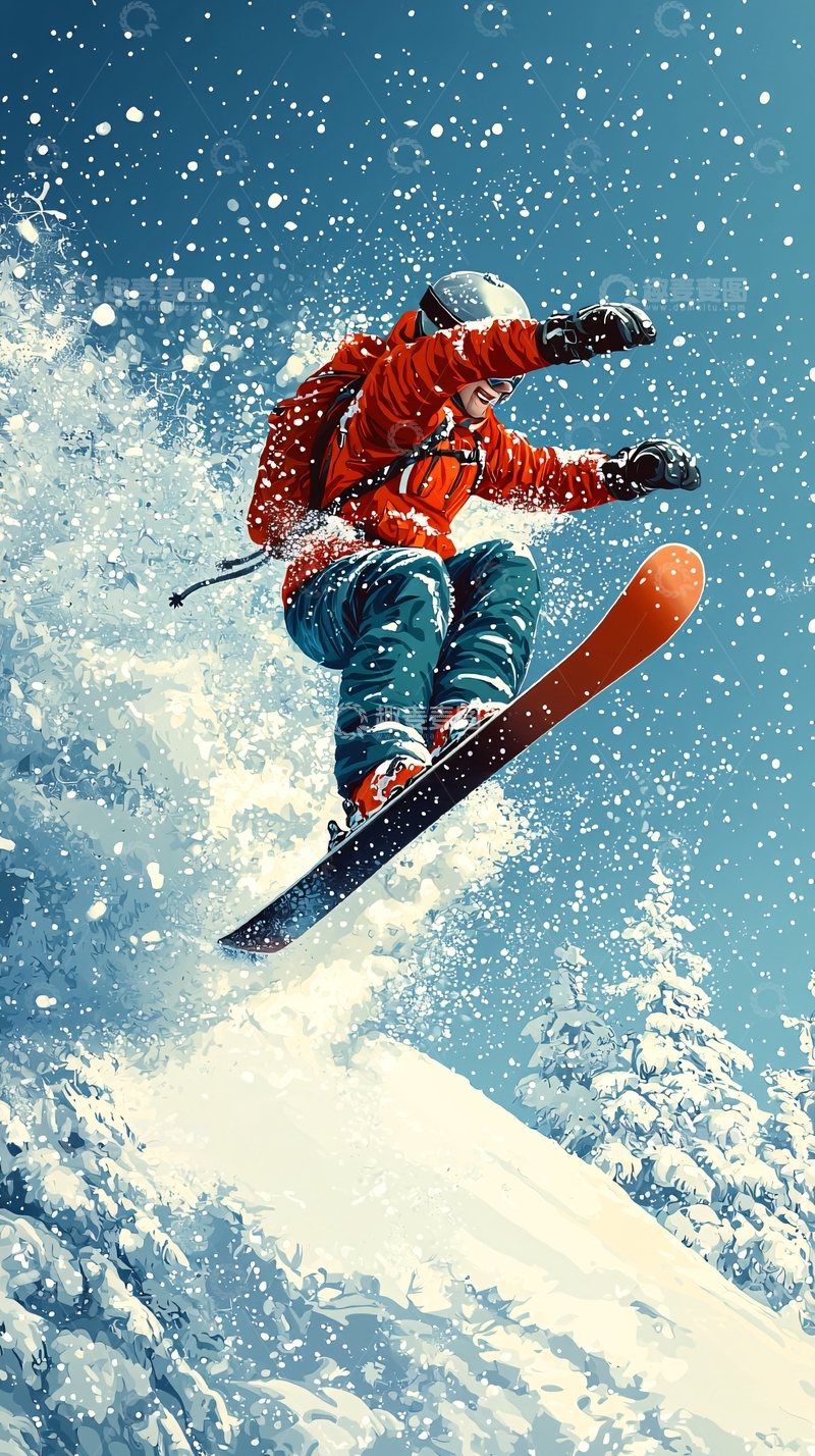 高清大图下载【趣麦麦图】滑雪运动员空中飞跃