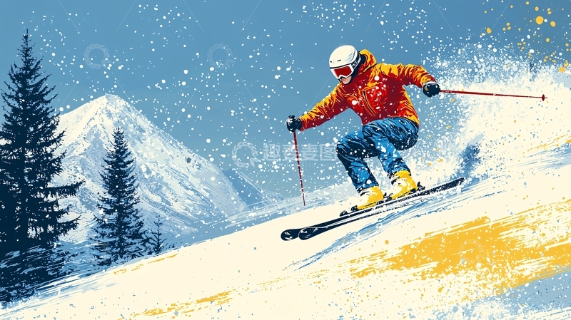 高清大图下载【趣麦麦图】滑雪者在雪山上飞驰