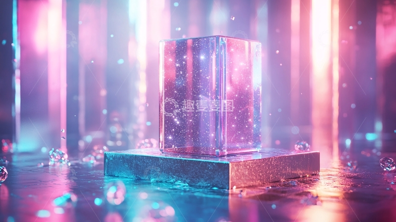高清大图下载【趣麦麦图】霓虹灯下的水晶方块