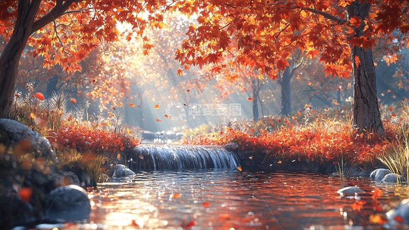 高清大图下载【趣麦麦图】秋日森林小溪流水