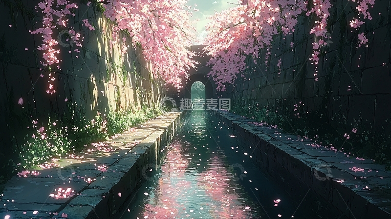 高清大图下载【趣麦麦图】樱花树下通道