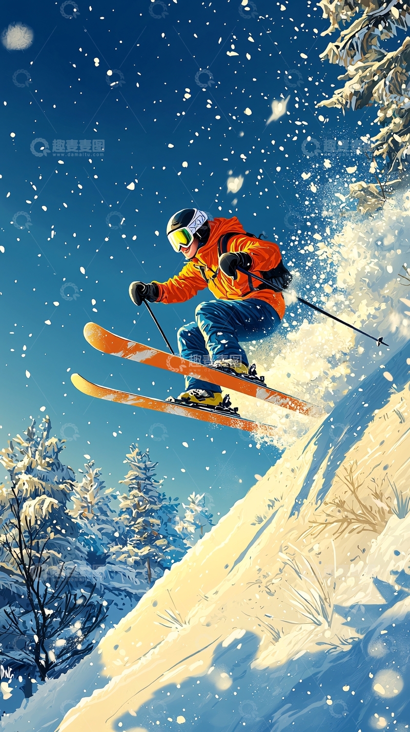 高清大图下载【趣麦麦图】雪地滑雪