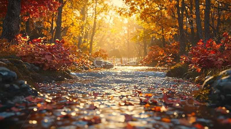 高清大图下载【趣麦麦图】秋日森林小溪
