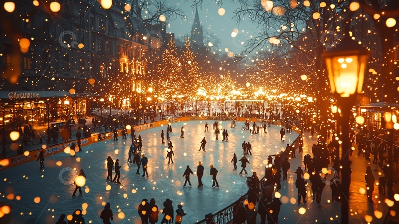 高清大图下载【趣麦麦图】夜晚雪景溜冰场