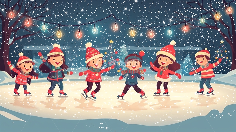 高清大图下载【趣麦麦图】孩子们在雪地里滑冰