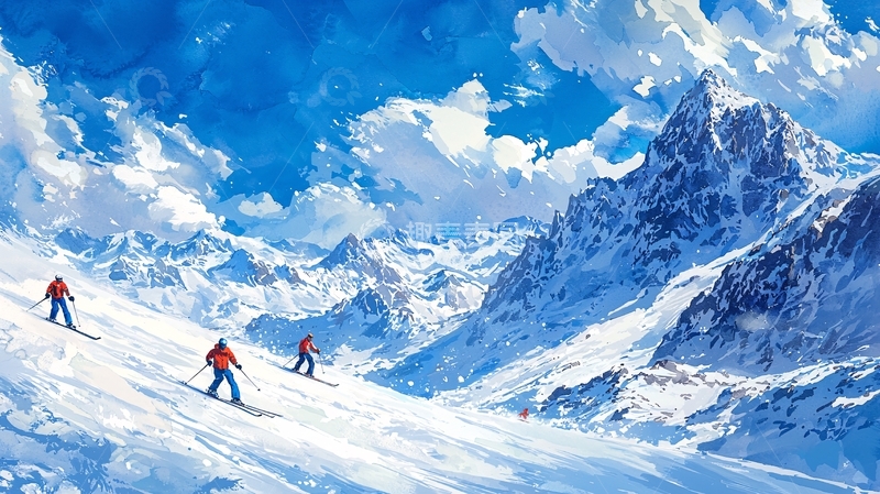 高清大图下载【趣麦麦图】雪山滑雪