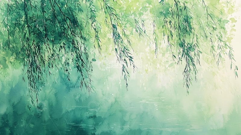 高清大图下载【趣麦麦图】绿色水彩画