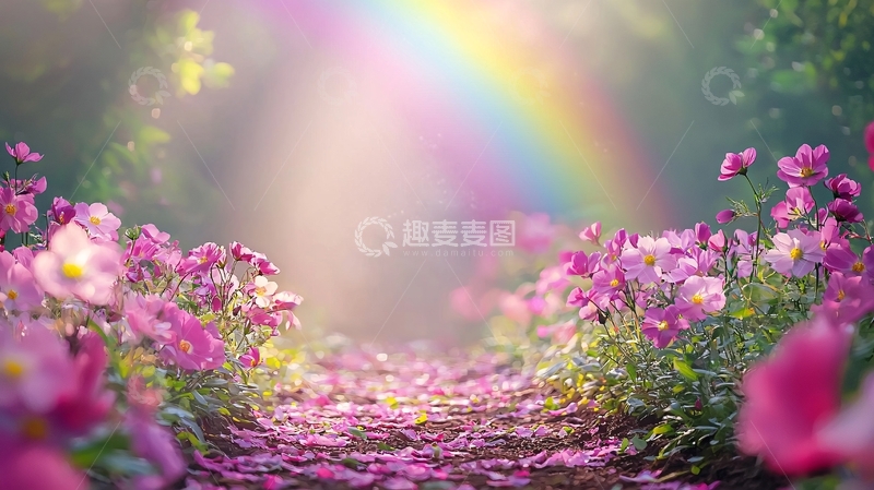 高清大图下载【趣麦麦图】梦幻彩虹花海小路