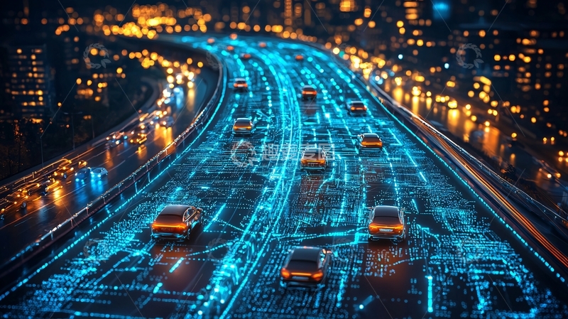 高清大图下载【趣麦麦图】夜景高速公路自动驾驶汽车