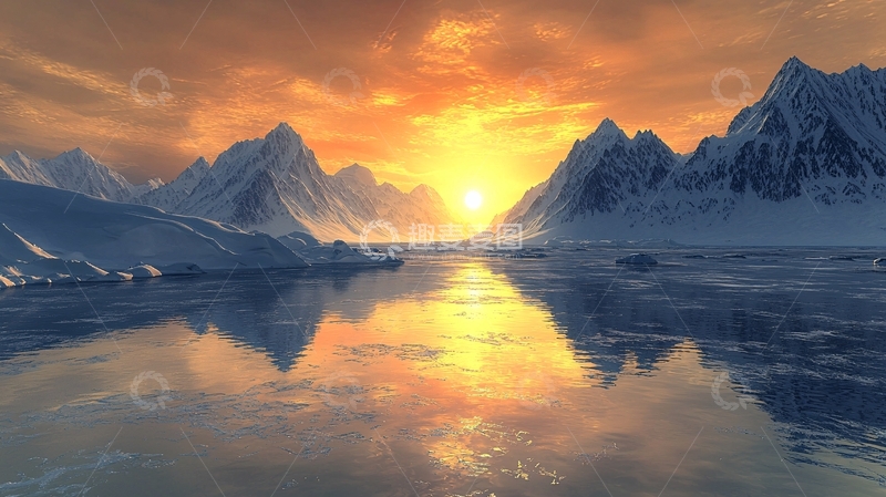 高清大图下载【趣麦麦图】雪山日落