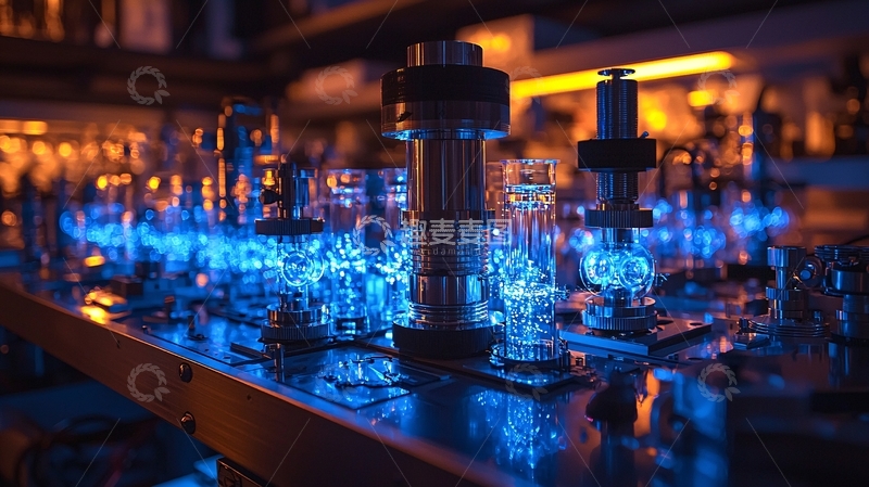 高清大图下载【趣麦麦图】实验室蓝色灯光下的玻璃器皿