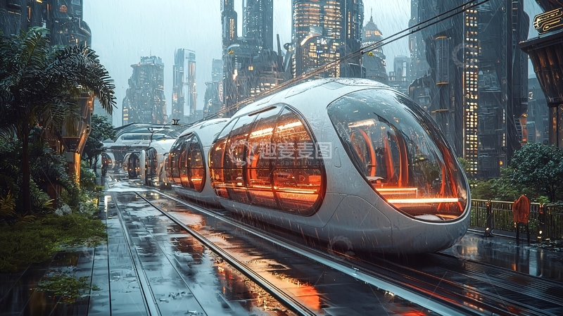高清大图下载【趣麦麦图】未来都市轻轨列车
