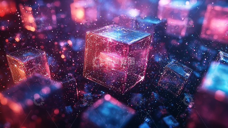 高清大图下载【趣麦麦图】-流光溢彩的彩色透明方块