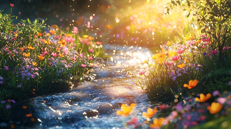高清大图下载【趣麦麦图】阳光洒在溪流上的鲜花