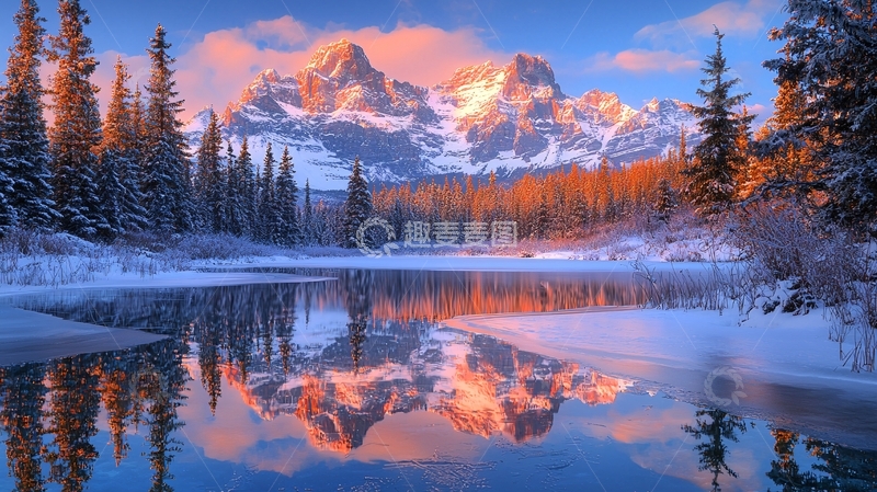 高清大图下载【趣麦麦图】雪山湖泊倒影