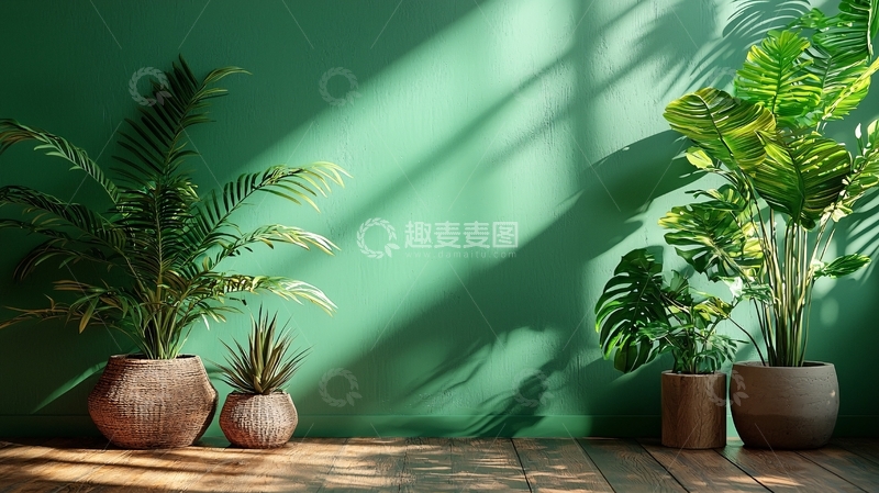 高清大图下载【趣麦麦图】绿墙背景植物盆栽