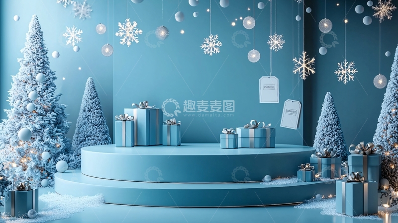 高清大图下载【趣麦麦图】蓝色圣诞背景
