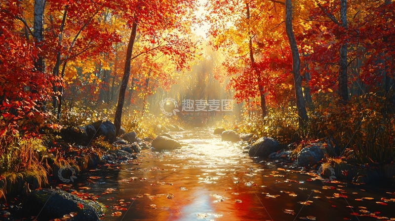 高清大图下载【趣麦麦图】秋日森林溪流21