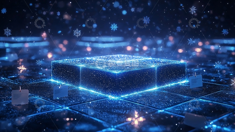 高清大图下载【趣麦麦图】蓝色科技感圣诞礼盒