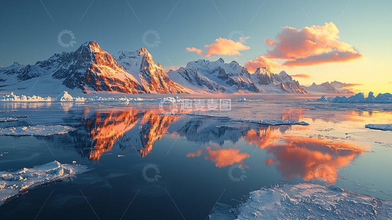 高清大图下载【趣麦麦图】极地冰川日落美景